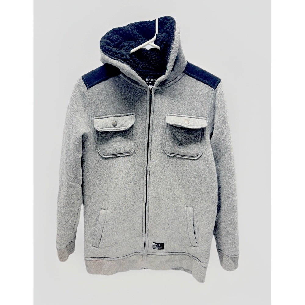 Matix Sherpa Lined Zip Hoodie Men's XL Gray‎ Fleece Hooded